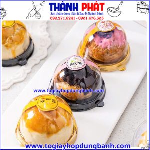 hộp nhựa tròn mini đựng bánh-hộp cầu XY68S đế đen- hộp đựng bánh mini sang trọng- hộp packaging bánh cao cấp