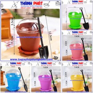 ly chậu cây tiramisu- ly đựng bánh sen đá- ly bánh kèm xẻng- ly dessert hình chậu cây- ly tiramisu dễ thương