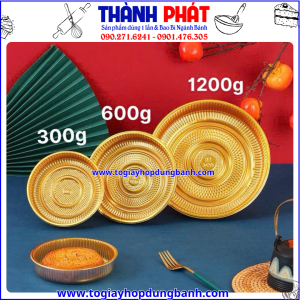 Khay tròn vàng đựng bánh trung thu 1,2kg -Khay vàng tròn đựng bánh trung thu 1200g- Túi Hàn miệng đựng bánh trung thu 1200g -Khay đựng bánh dẻo 1,2kg