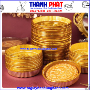 Khay tròn vàng đựng bánh trung thu 1,2kg -Túi Hàn miệng đựng bánh trung thu 1200g -Khay đựng bánh dẻo 1,2kg- Set bao bì trung thu cao cấp