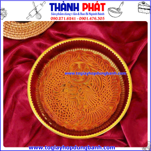 Khay tròn vàng đựng bánh trung thu 1,2kg -Túi Hàn miệng đựng bánh trung thu 1200g -Khay đựng bánh dẻo 1,2kg- Set bao bì vàng trung thu cao cấp