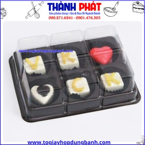 Hộp FG335- Hộp nhựa FG335- Hộp đựng bánh trung thu 6 ngăn- Hộp bánh 6 ngăn, hộp đế đen 6 ngăn
