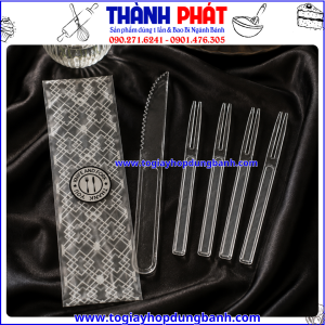 Bộ dao nĩa bánh Trung Thu- Bộ dao nĩa ăn bánh mousse- Bộ dao nĩa trong suốt- Bộ 1 dao 4 nĩa-Dao nĩa dùng ăn bánh Trung Thu- Bộ dao nĩa ăn bánh ngọt