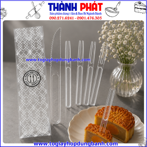 Bộ dao nĩa bánh Trung Thu- Bộ dao nĩa ăn bánh mousse- Bộ dao nĩa trong suốt- Bộ 1 dao 4 nĩa-Dao nĩa dùng ăn bánh Trung Thu- Bộ dao nĩa ăn bánh ngọt