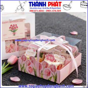 Hộp 4 ngăn tulip nắp mica - Hộp giấy 4 ngăn hoa tulip đựng bánh làm quà 20/10 - Hộp 4 ngăn hình hoa tulip dễ thương - Hộp giấy 4 ngăn đựng bánh ngọt tặng người yêu