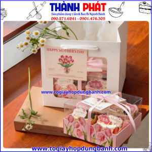 Hộp 4 ngăn tulip nắp mica - Hộp giấy 4 ngăn hoa tulip đựng bánh làm quà 20/10 - Hộp 4 ngăn hình hoa tulip dễ thương - Hộp giấy 4 ngăn đựng bánh ngọt tặng người yêu - Hộp quà Valentine đẹp