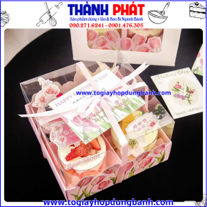 Hộp 4 ngăn tulip nắp mica - Hộp giấy 4 ngăn hoa tulip đựng bánh làm quà 20/10 - Hộp 4 ngăn hình hoa tulip dễ thương - Hộp giấy 4 ngăn đựng bánh ngọt tặng người yêu - Hộp quà Valentine đẹp