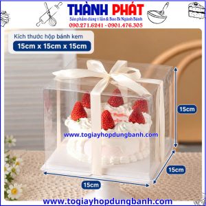 Hộp bánh kem mica 15x15x15cm - Hộp bánh sinh Nhật mica trong suốt - Hộp mica đựng hộp thiếc tim - Hộp mica trong suốt đựng set bánh mix vị - Hộp đựng bánh kem tặng 20/10, 20/11