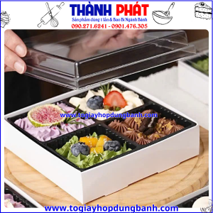 Hộp 4 ngăn HS1818 đựng bánh tiramisu - Hộp 4 ngăn đựng trái cây cắt sẵn sang trọng - Hộp 4 ngăn nắp mica - Hộp HS1818 đựng bánh ngọt làm quà siêu đẹp